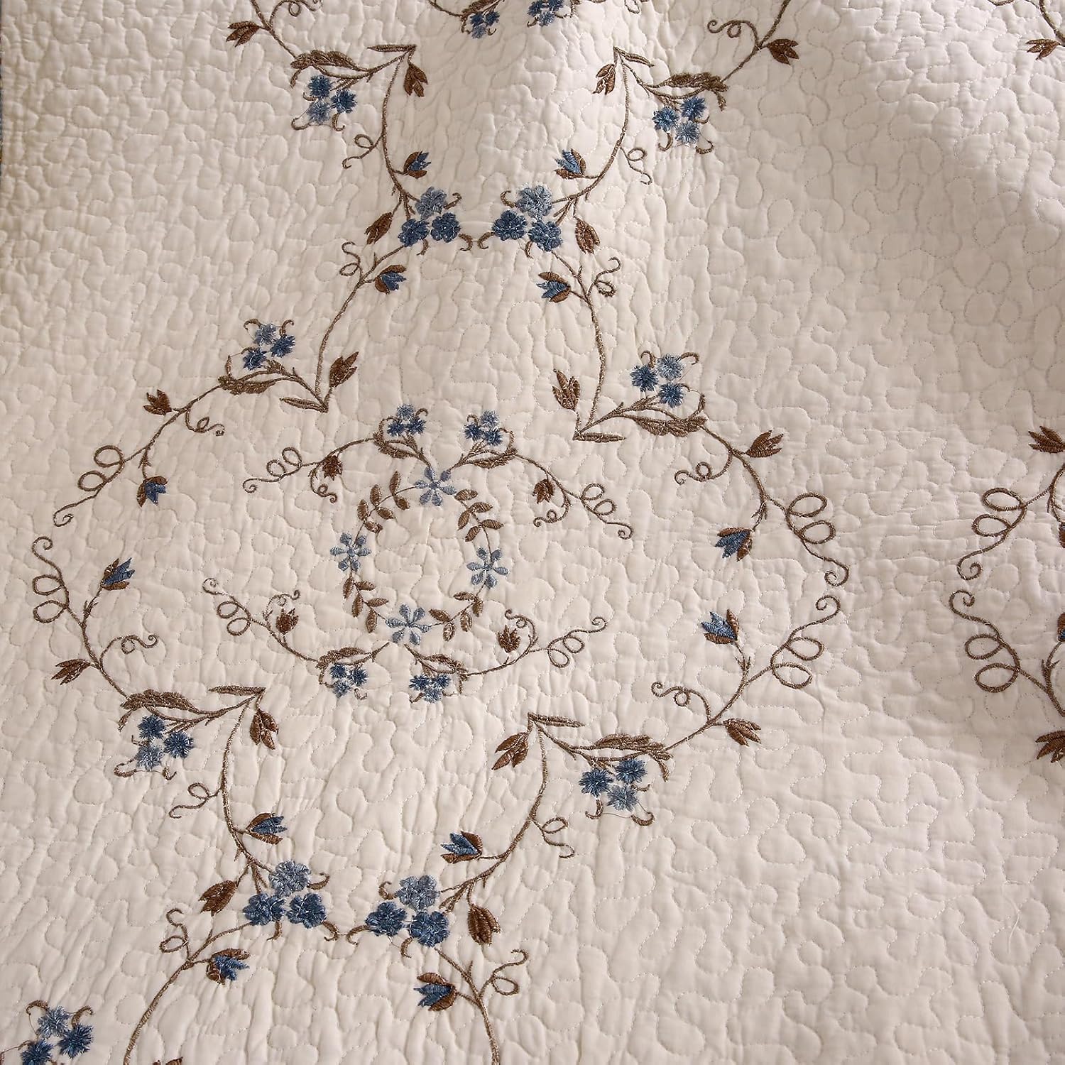 Blue Embroidered Floral Reversible Cotton Throw 50"x60"