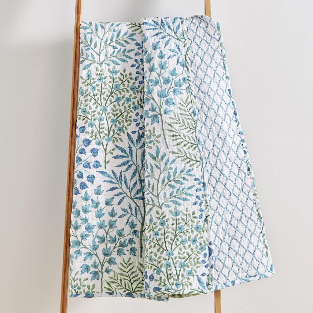 Forest Green Leaves Cotton Quilted Throw 50x60in