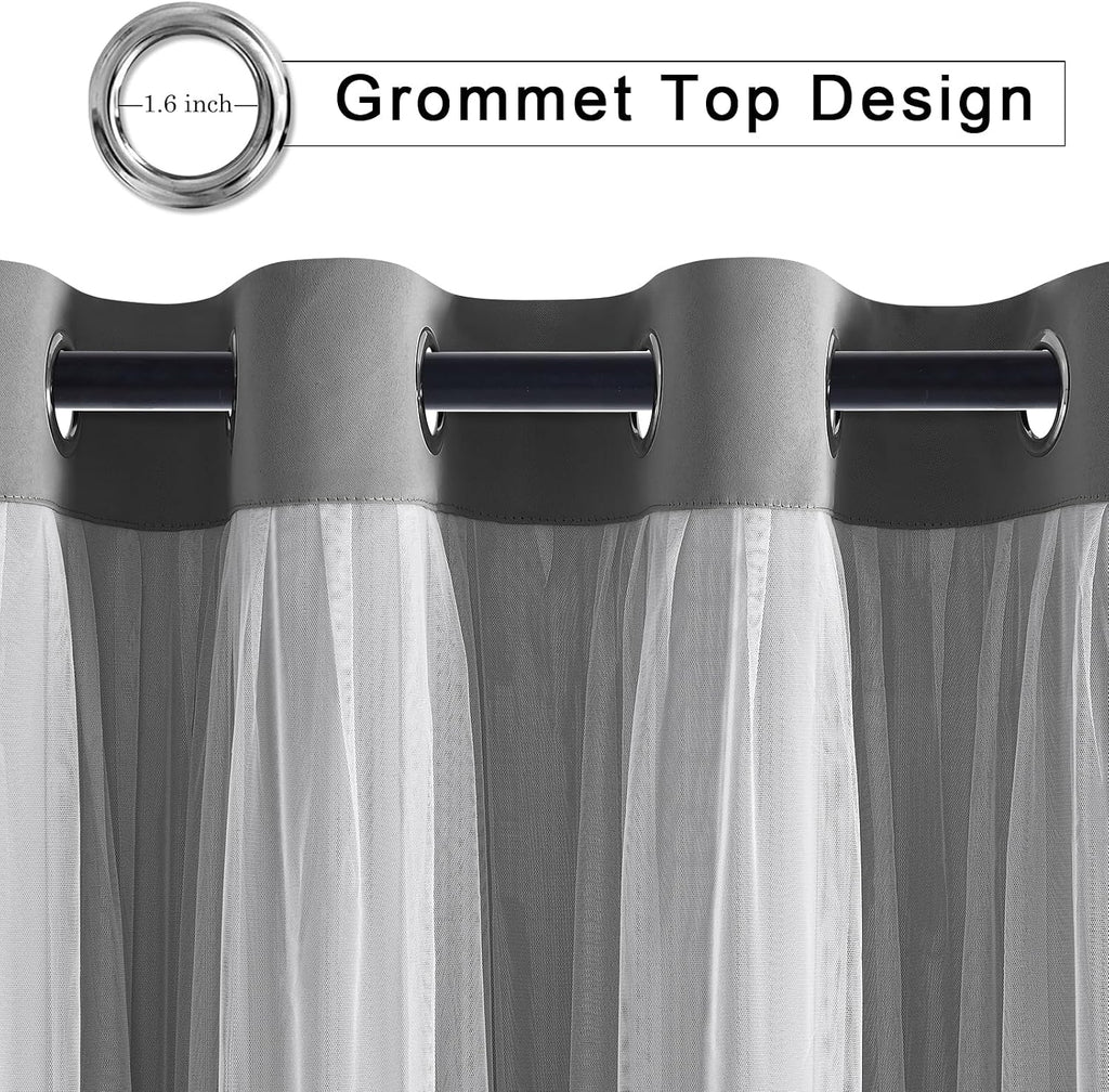 Grey Double Layer Thermal Blackout Curtains 52Wx84L