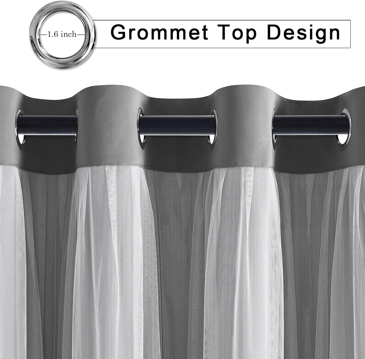 Grey Double Layer Thermal Blackout Curtains 52Wx63L