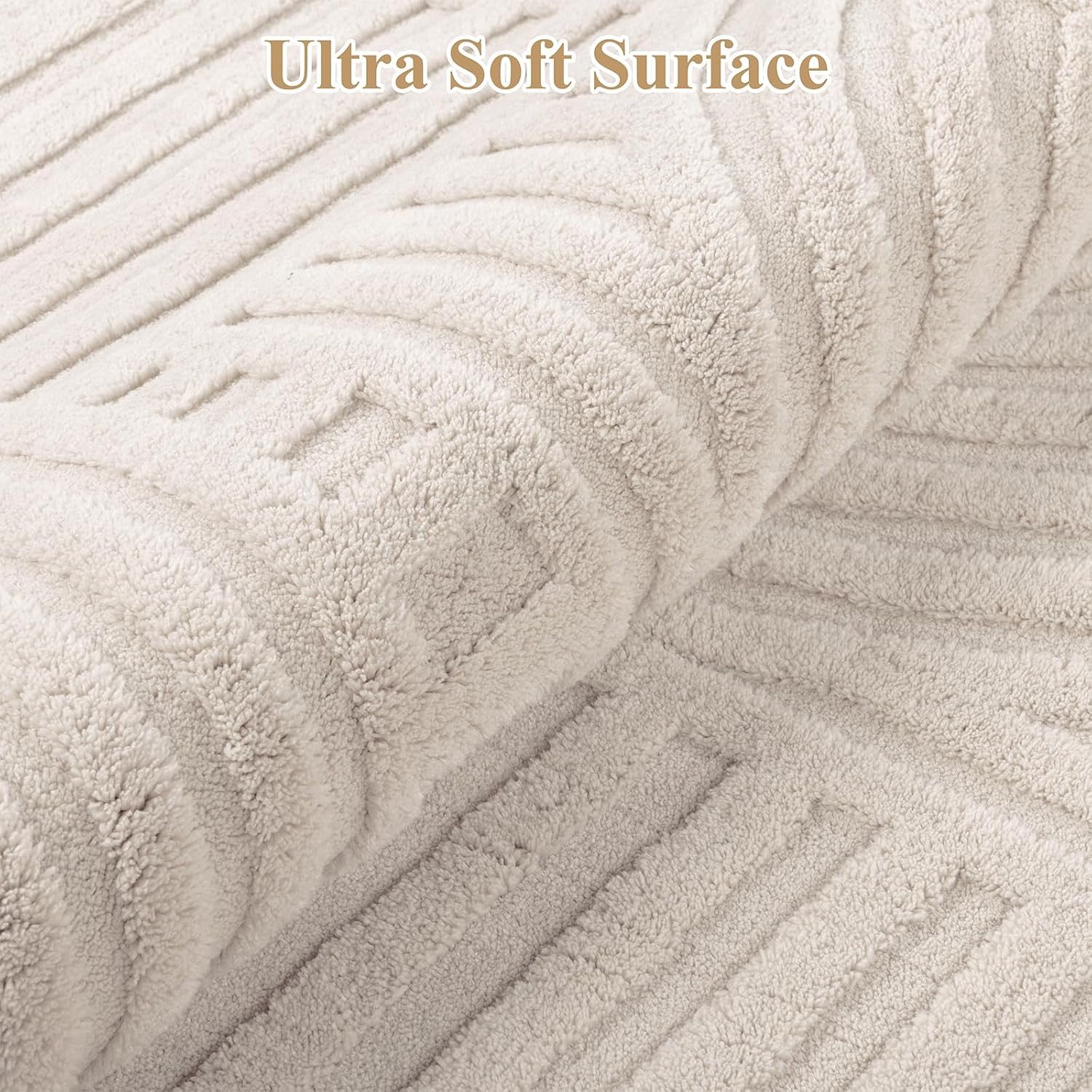 Beige Solid Washable Boho Area Rug