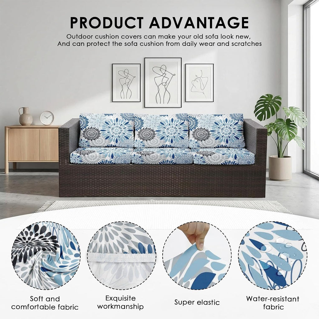 Blue Abstract Floral Patio Cushion Covers