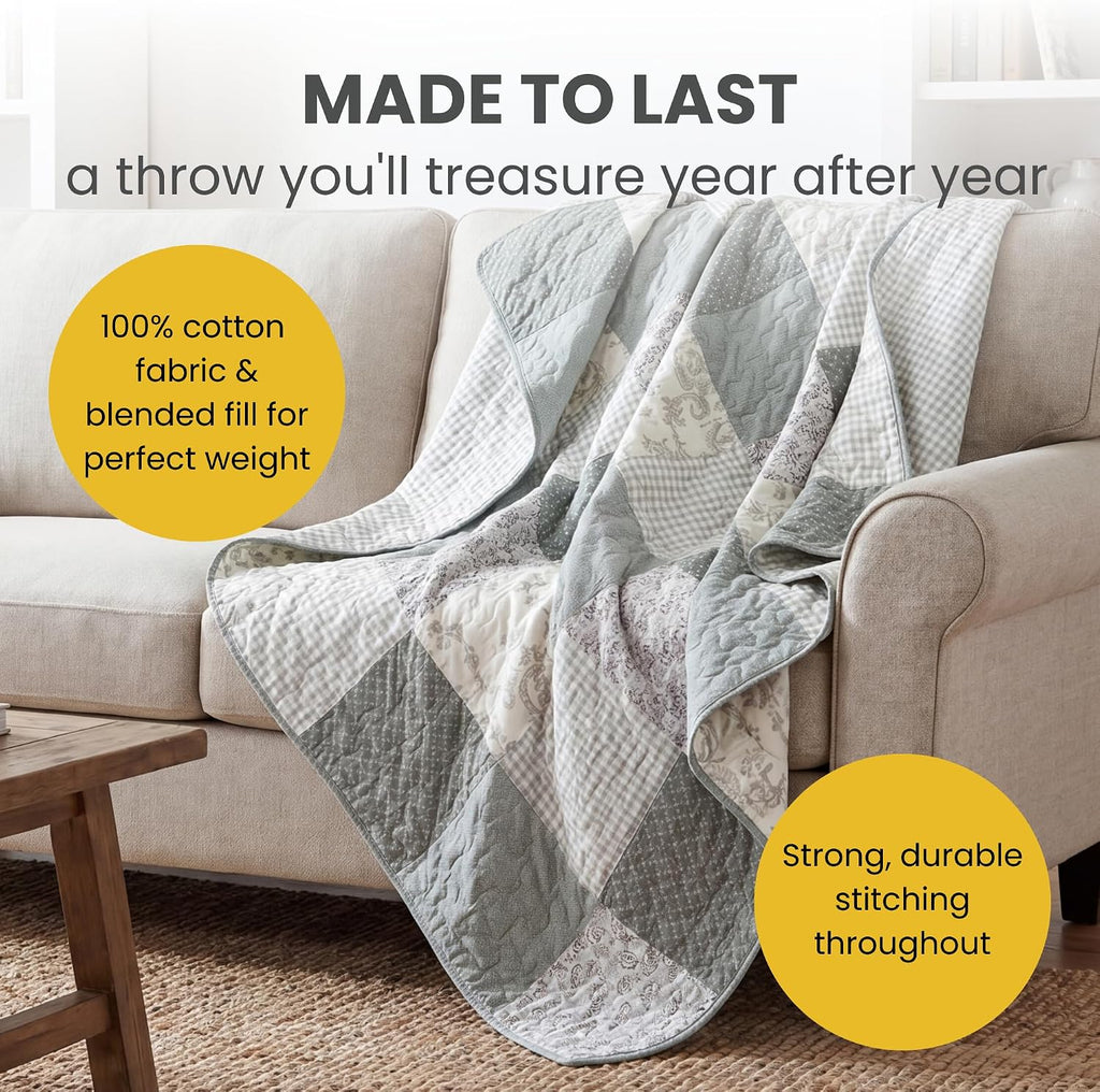 Sage Green Patchwork Cotton Quilted Throw 50"x60"