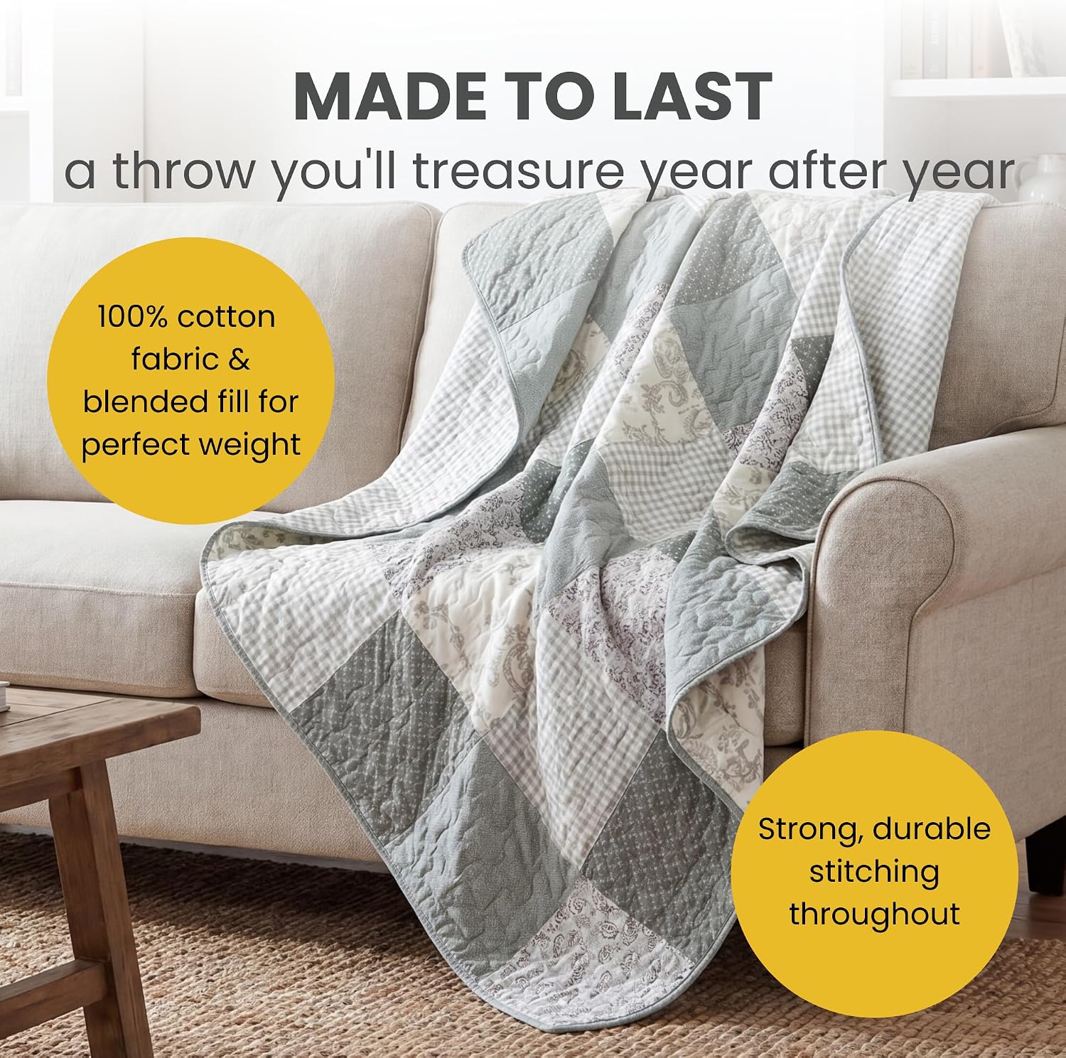 Sage Green Patchwork Cotton Quilted Throw 50"x60"