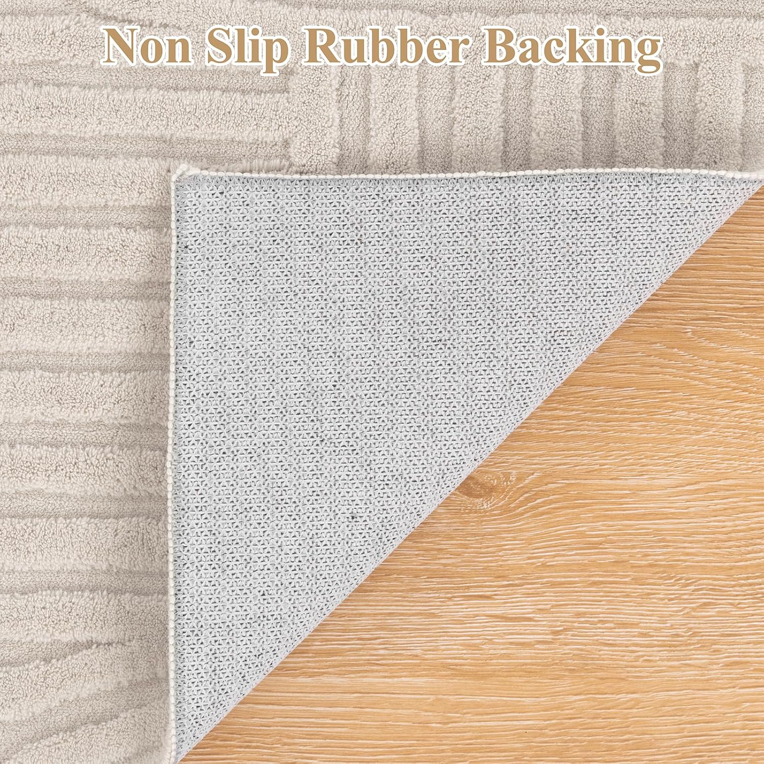 Beige Solid Washable Boho Area Rug