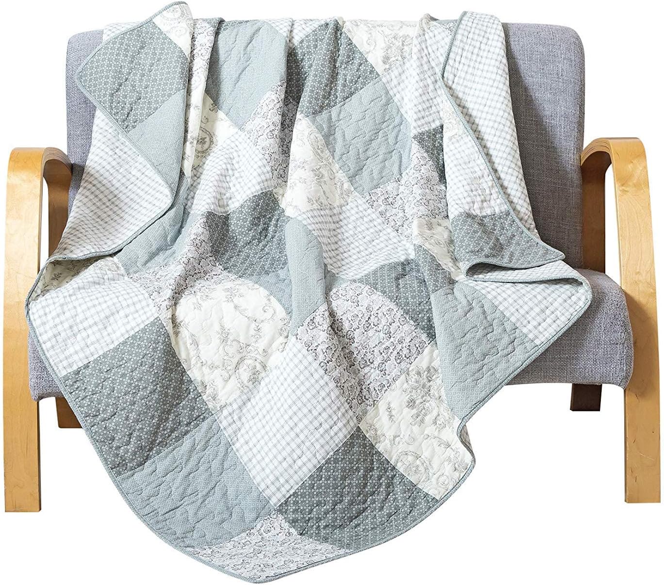 Sage Green Patchwork Cotton Quilted Throw 50"x60"