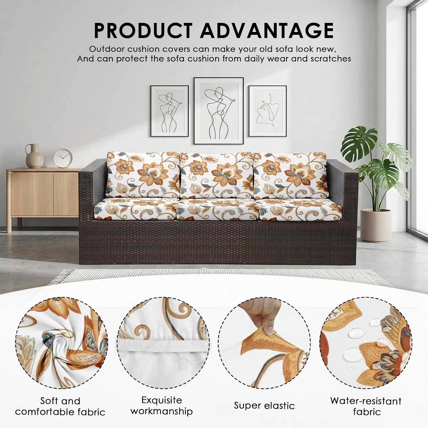 Brown Vintage Floral Patio Cushion Covers