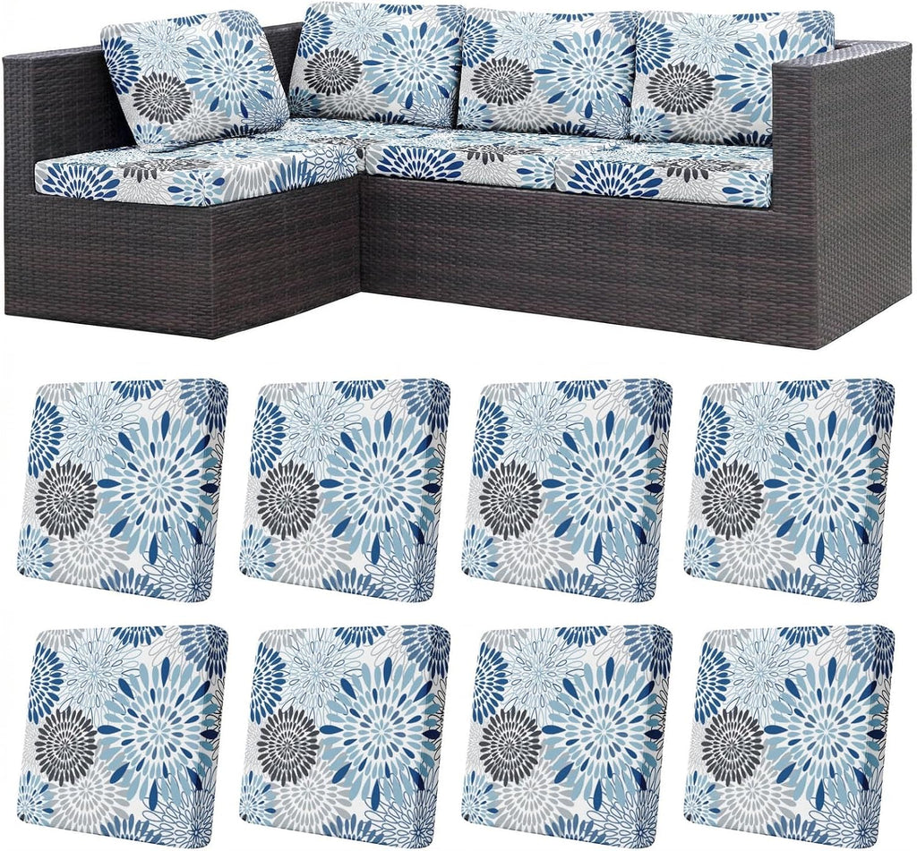 Blue Abstract Floral Patio Cushion Covers