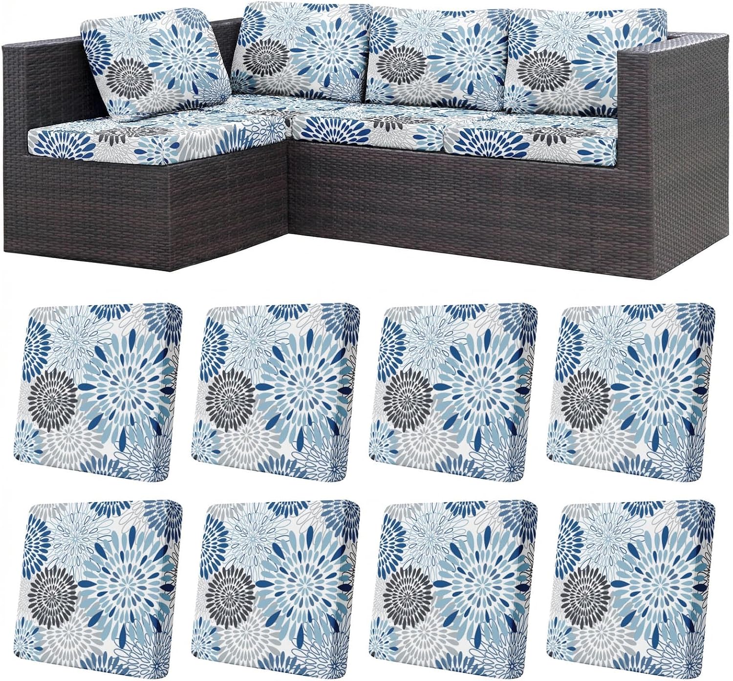 Blue Abstract Floral Patio Cushion Covers