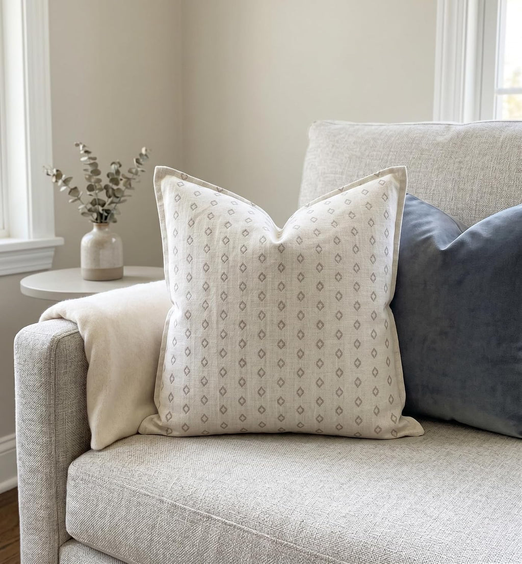 White Jacquard Geometric Pillow Covers