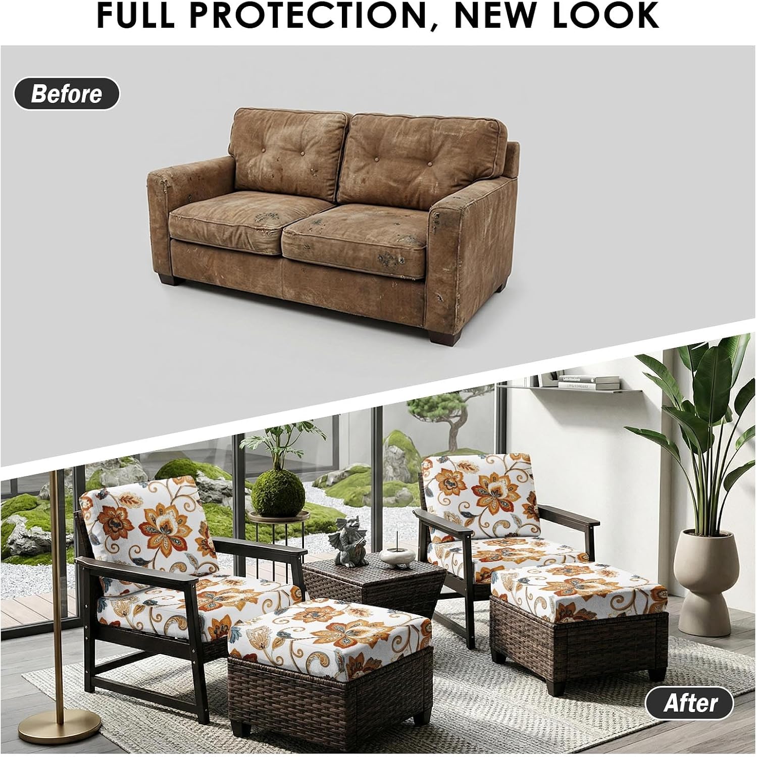 Brown Vintage Floral Patio Cushion Covers