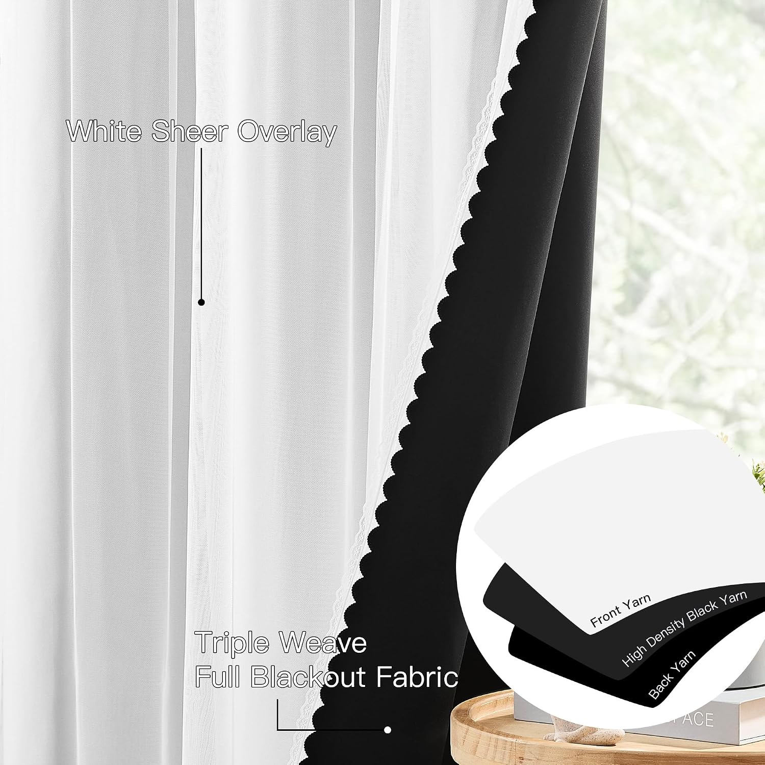 Greyish White Double Layer 100% Blackout Curtains 34Wx63L