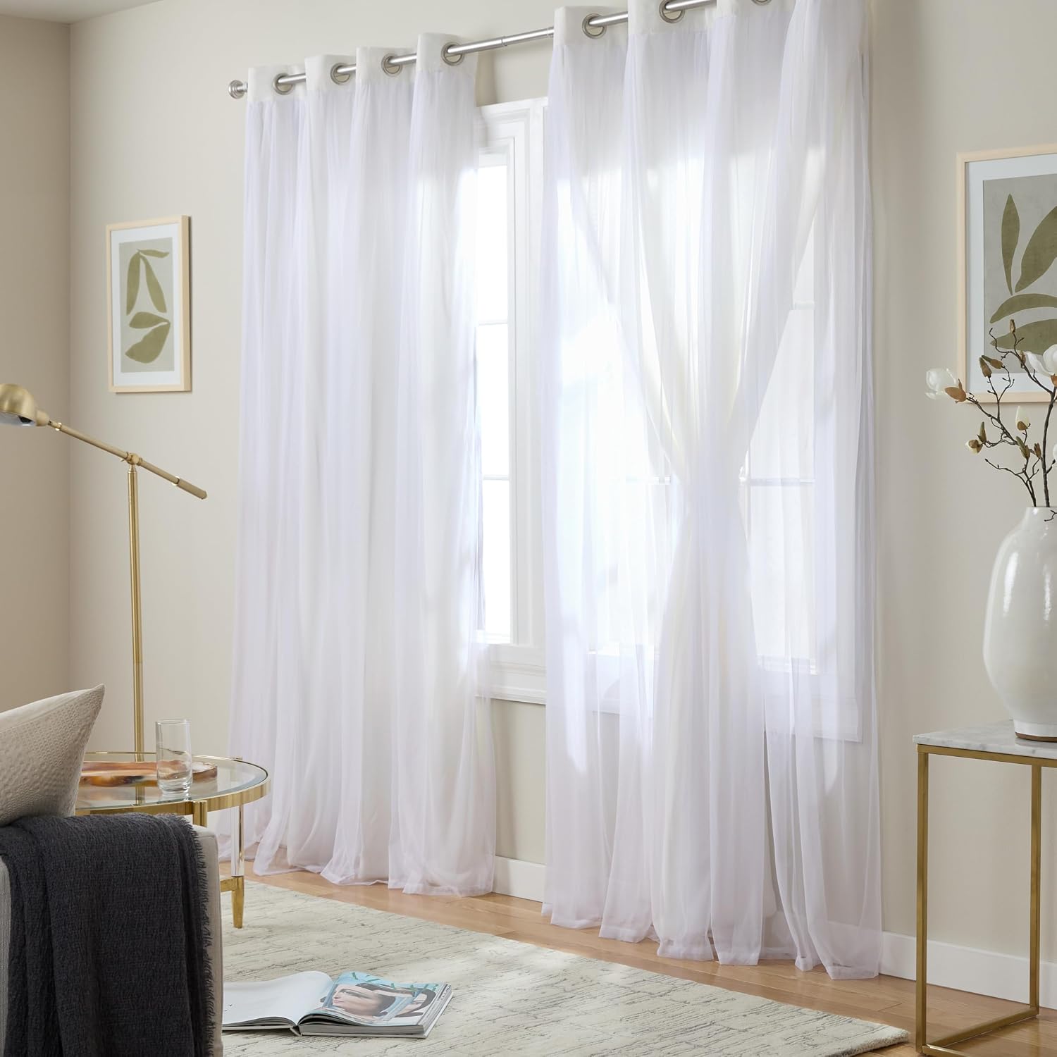 Winter White Double Layer Blackout Curtains 52x108