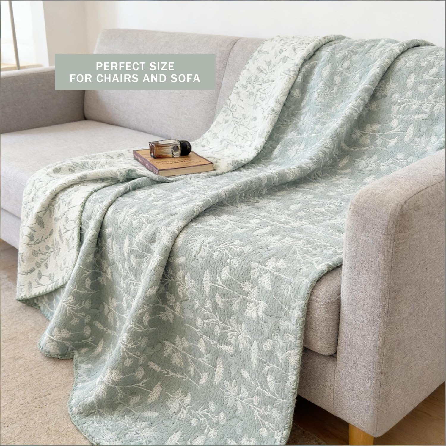 Sage Leaves Reversible Muslin Quilt Twin 60x80in