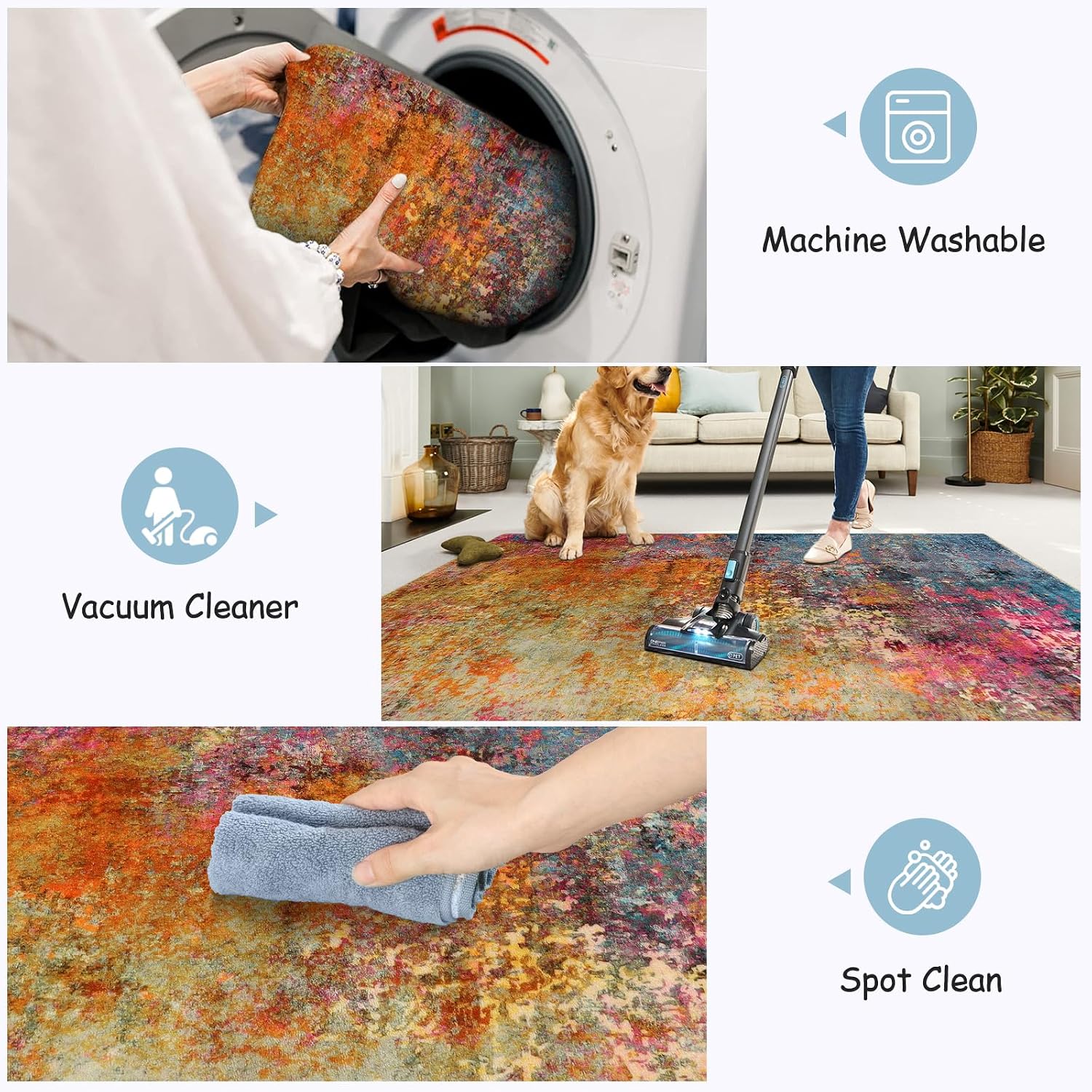 Colorful Abstract Washable Area Rug