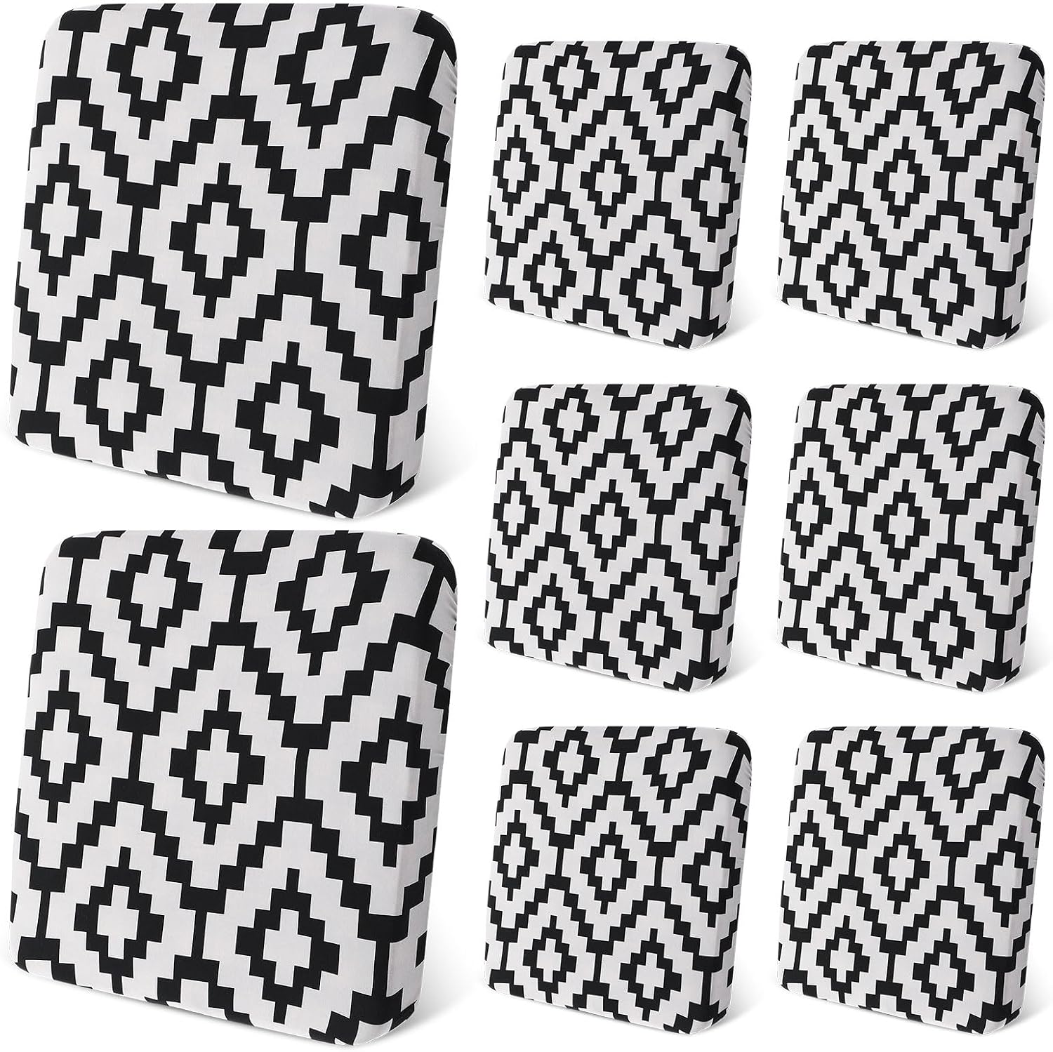 Black Grey Geometric Patio Cushion Covers 8Pcs