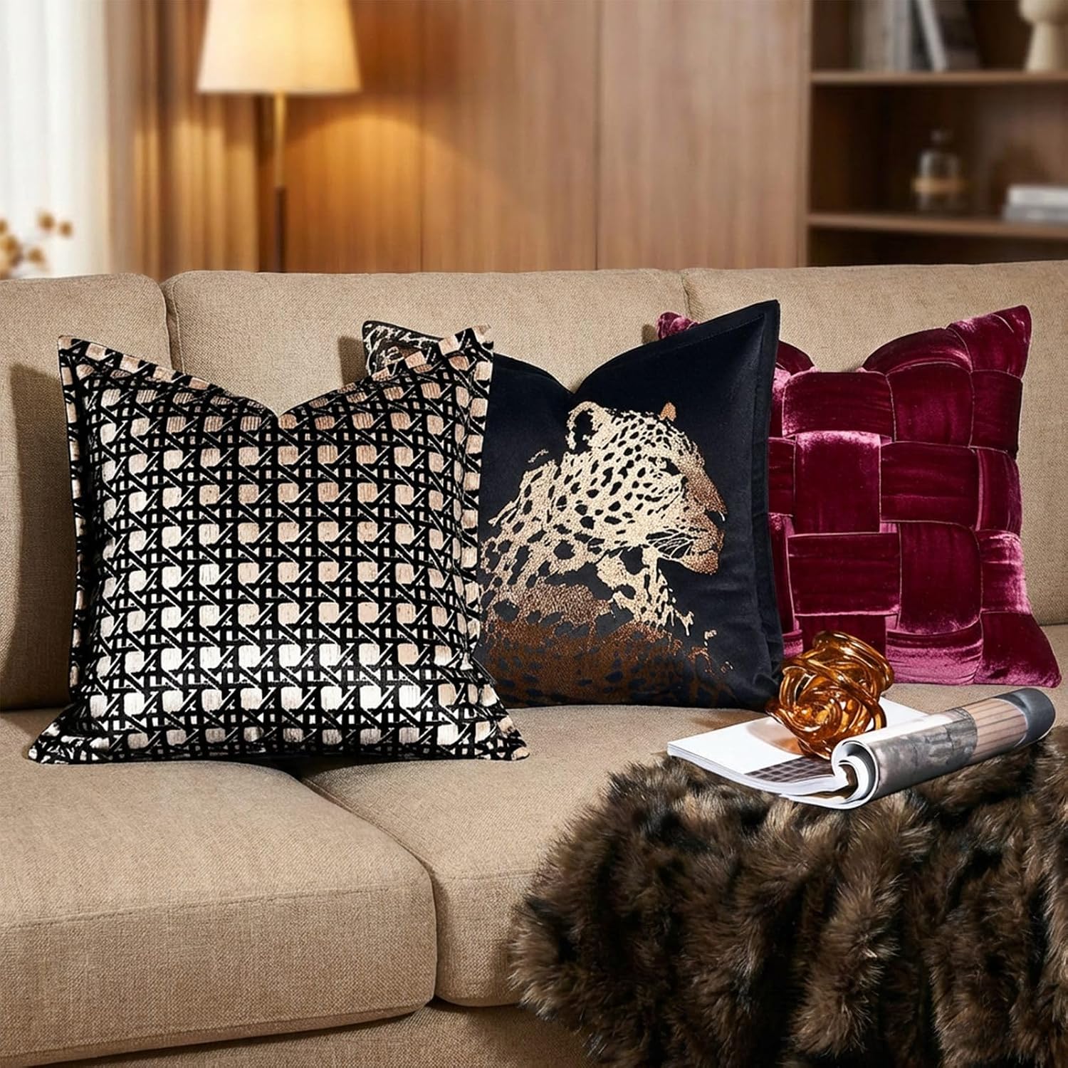 Velvet Geometric Rhombus Pillow Cover