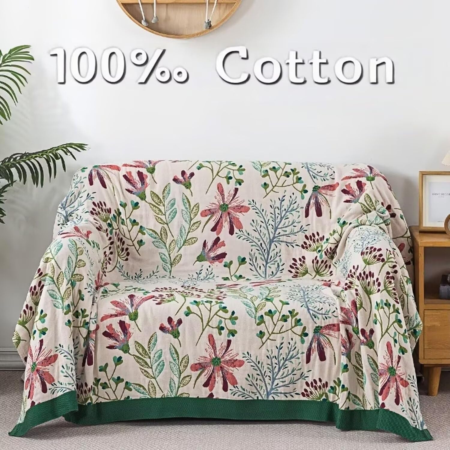 Green Woven Cotton Boho Throw Blanket 60"x80"