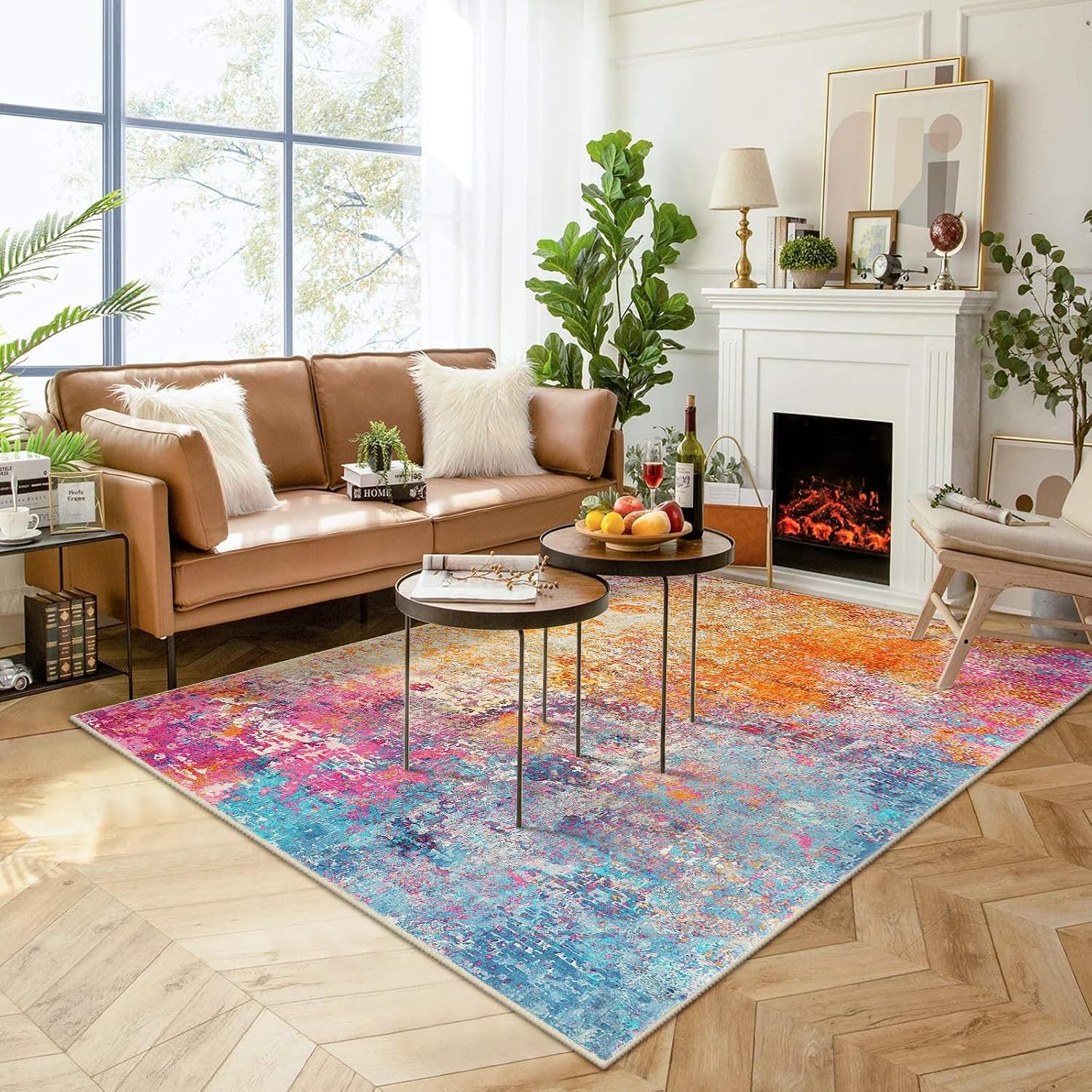 Colorful Abstract Washable Area Rug