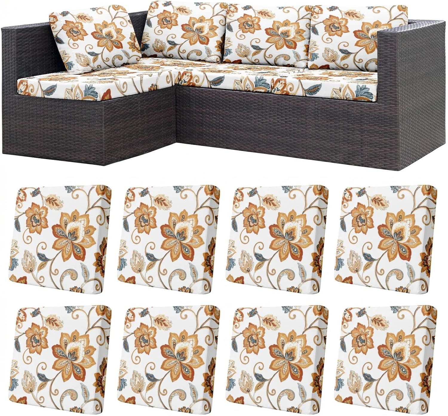 Brown Vintage Floral Patio Cushion Covers