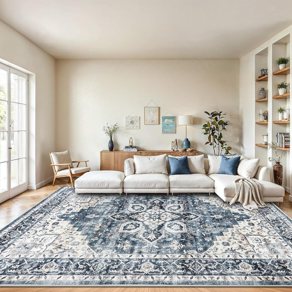 Blue Washable Vintage Area Rug
