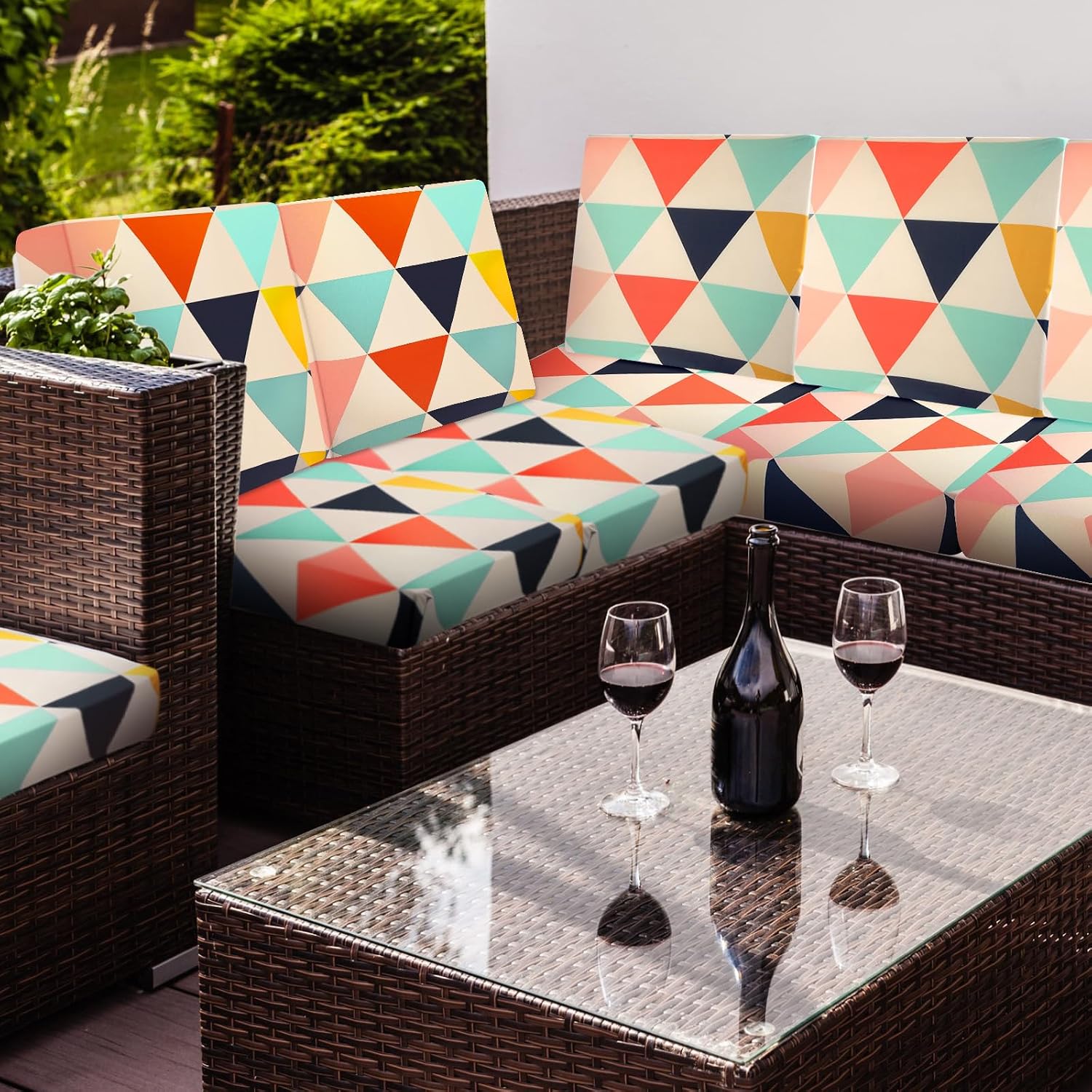 Multicolor Geometric Patio Cushion Covers 12Pcs