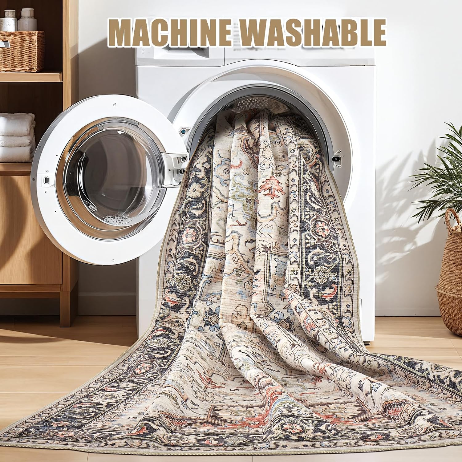 Multi Vintage Floral Washable Area Rug 6x9