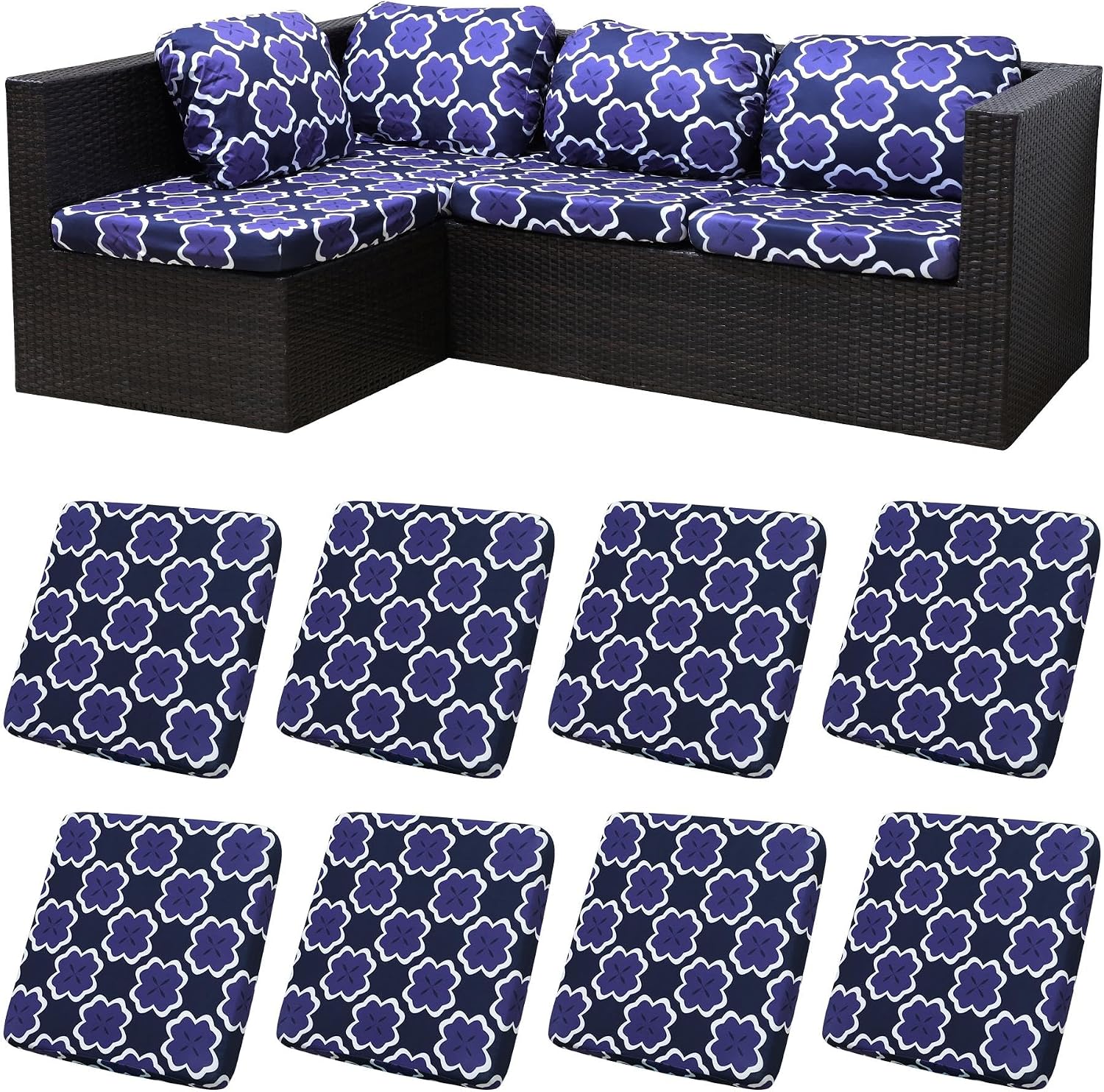 Navy Blue Geometric Patio Cushion Covers
