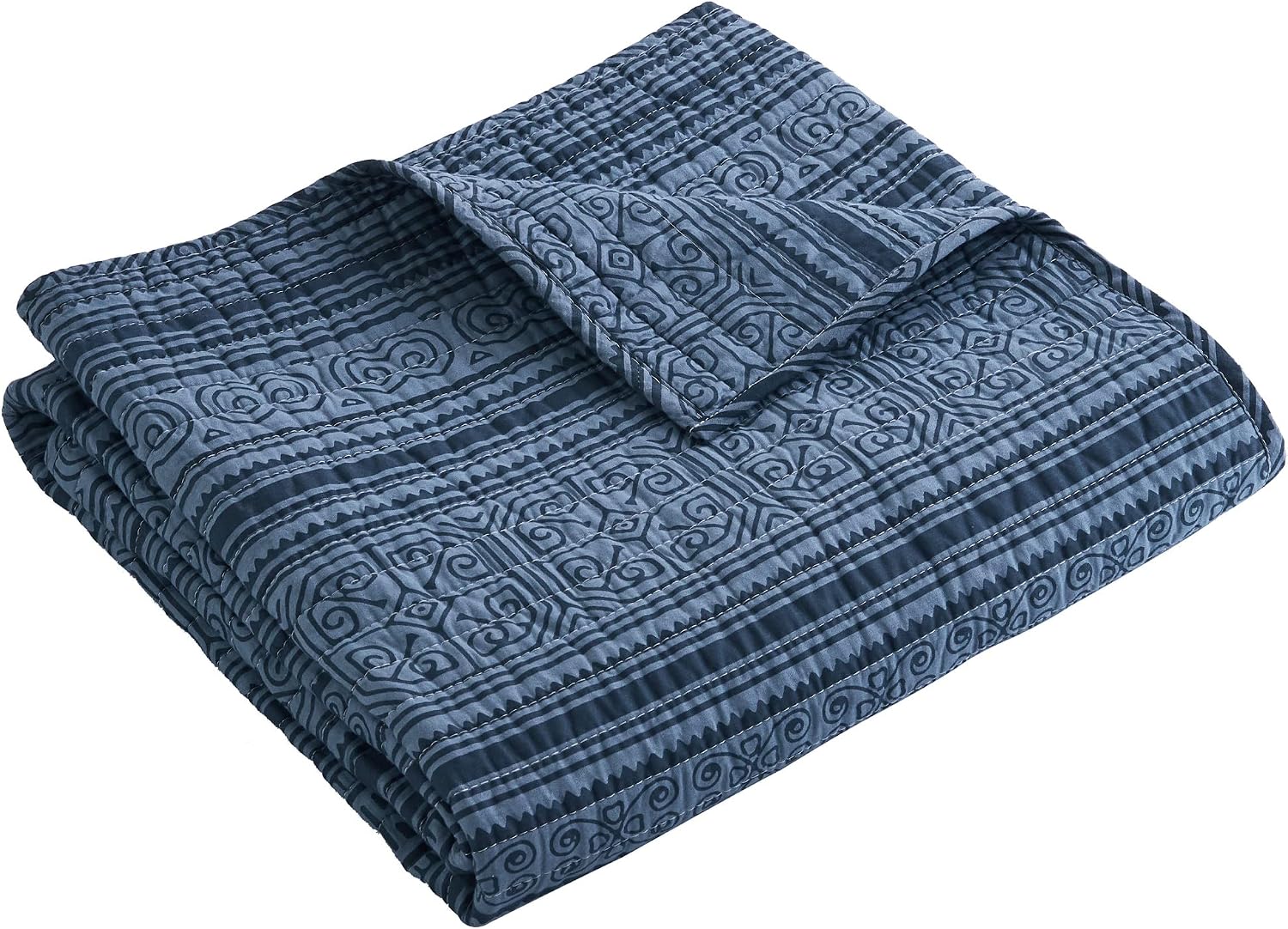 Navy Blue Global Stripe Reversible Cotton Quilted Throw 50x60in