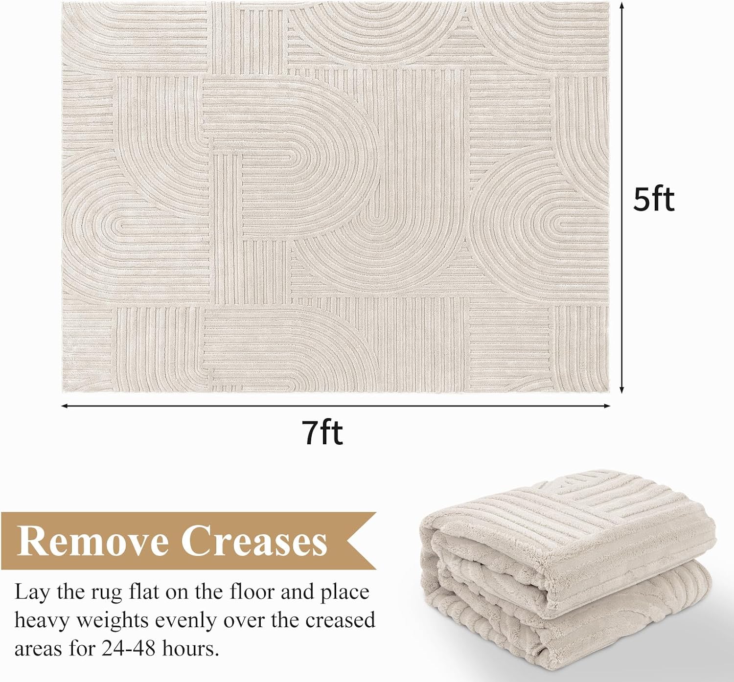 Beige Solid Washable Boho Area Rug