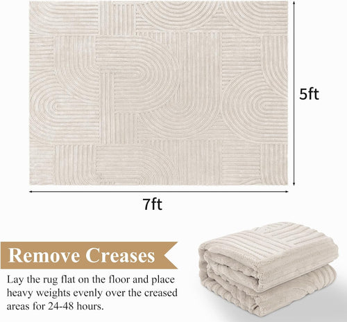 Beige Solid Washable Boho Area Rug