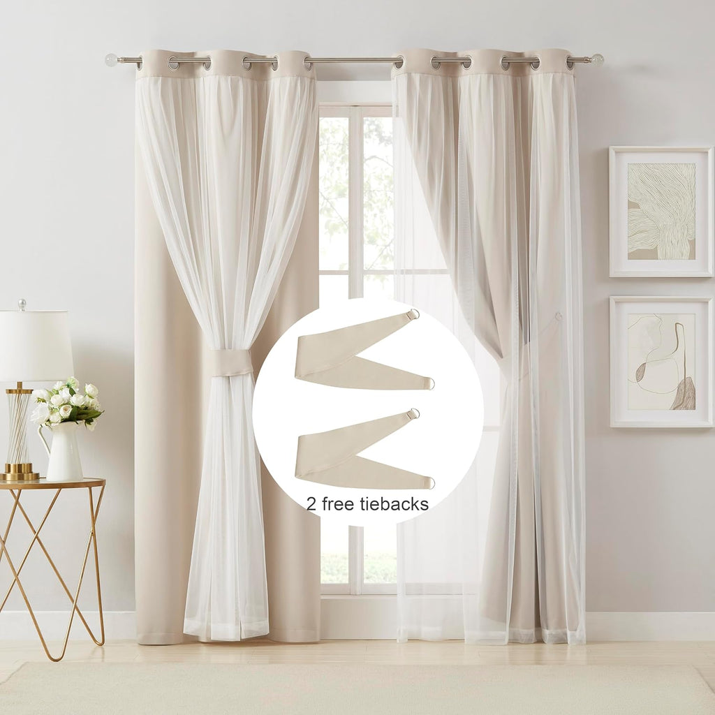 Beige Double Layer 80% Blackout Curtains 54Wx84L
