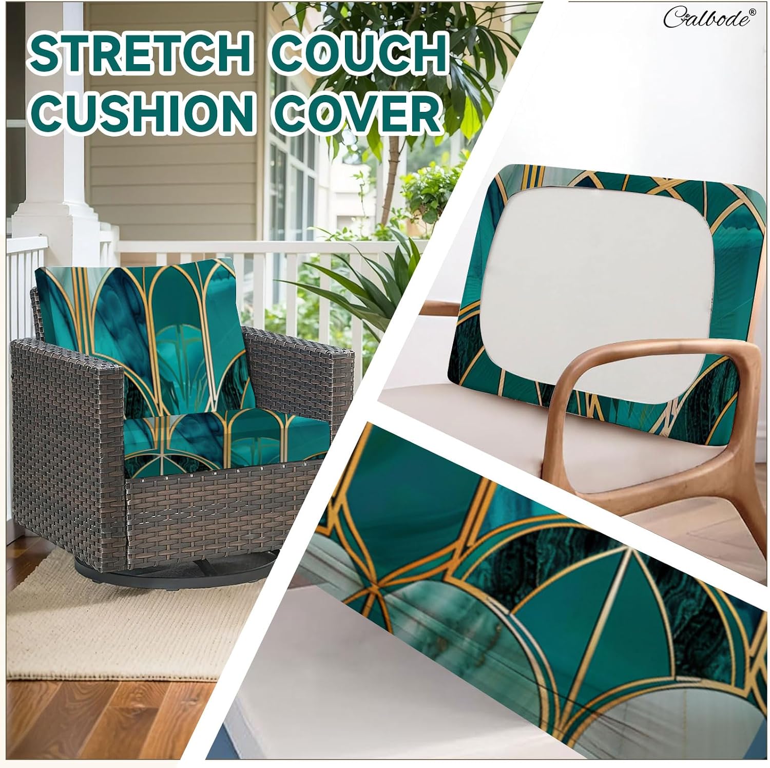 Green Art Deco Geometric Patio Cushion Covers 8Pcs