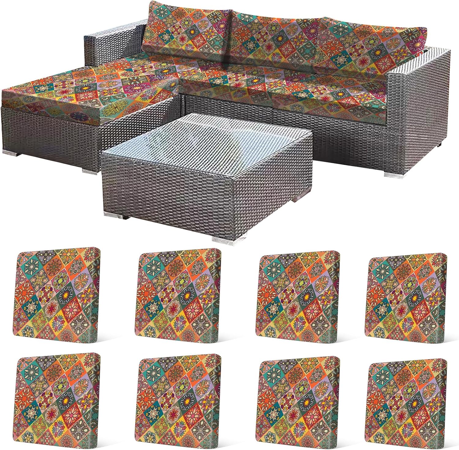 Boho Colorful Geometric Patio Cushion Covers 8Pcs
