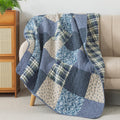 Blue Plaid Patchwork Cotton Quilted Throw 50"x60"