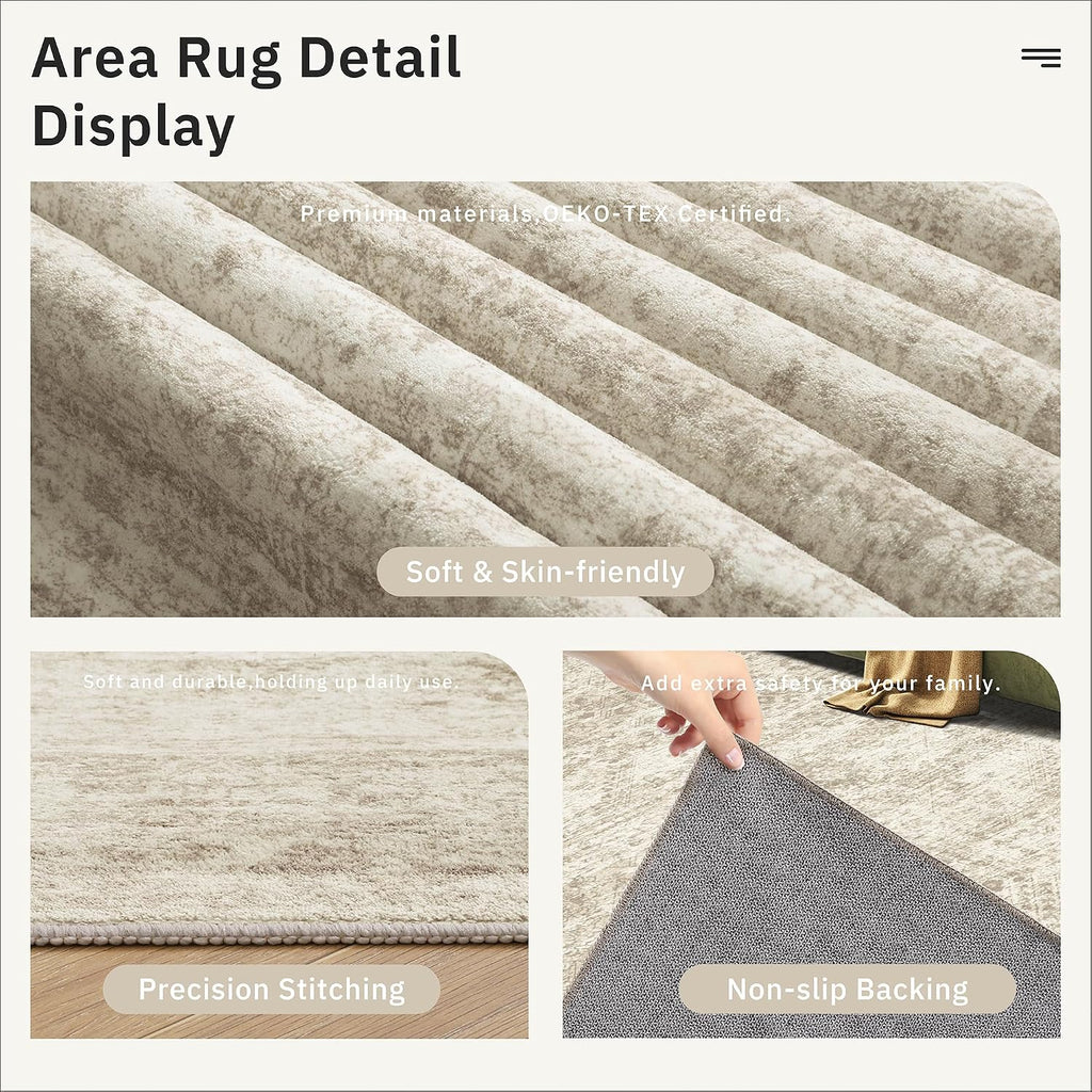 Beige Washable Large Vintage Rug