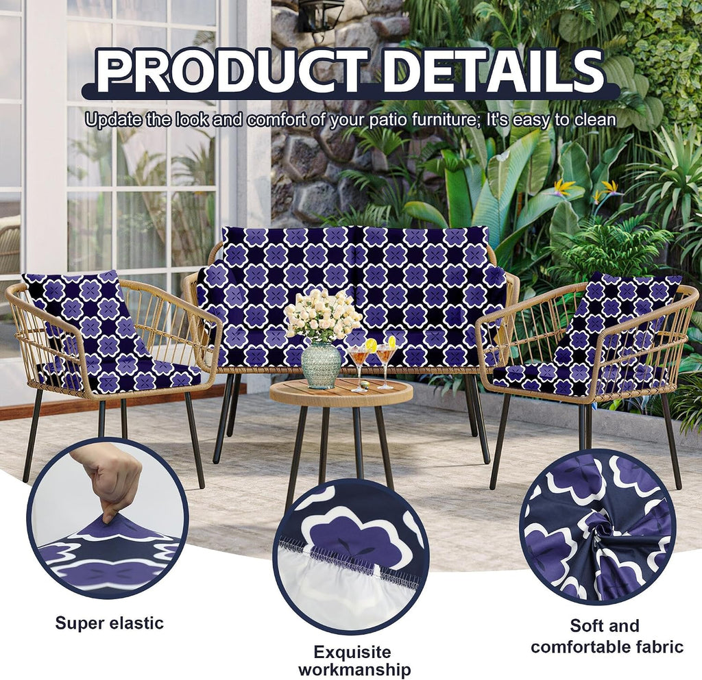 Navy Blue Geometric Patio Cushion Covers