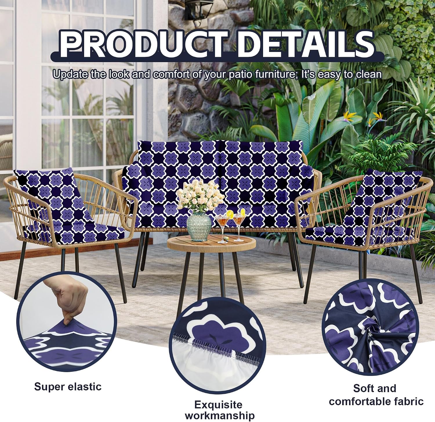 Navy Blue Geometric Patio Cushion Covers
