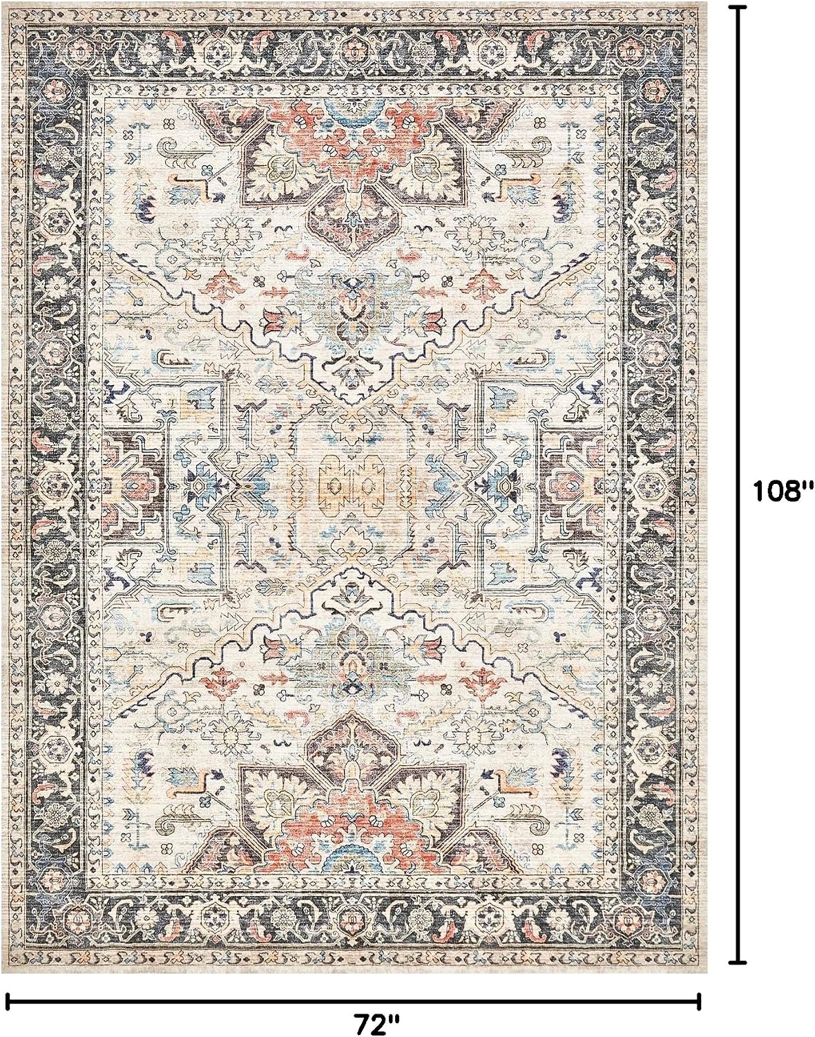 Multi Vintage Floral Washable Area Rug 6x9