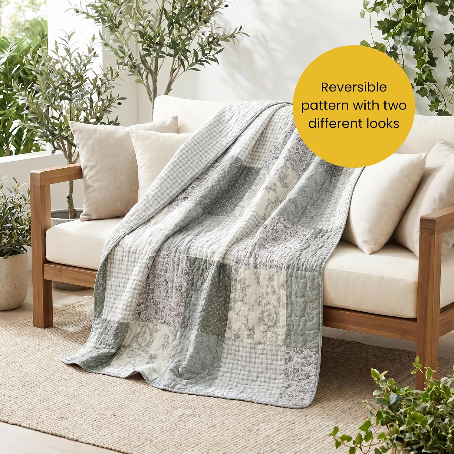 Sage Green Patchwork Cotton Quilted Throw 50"x60"