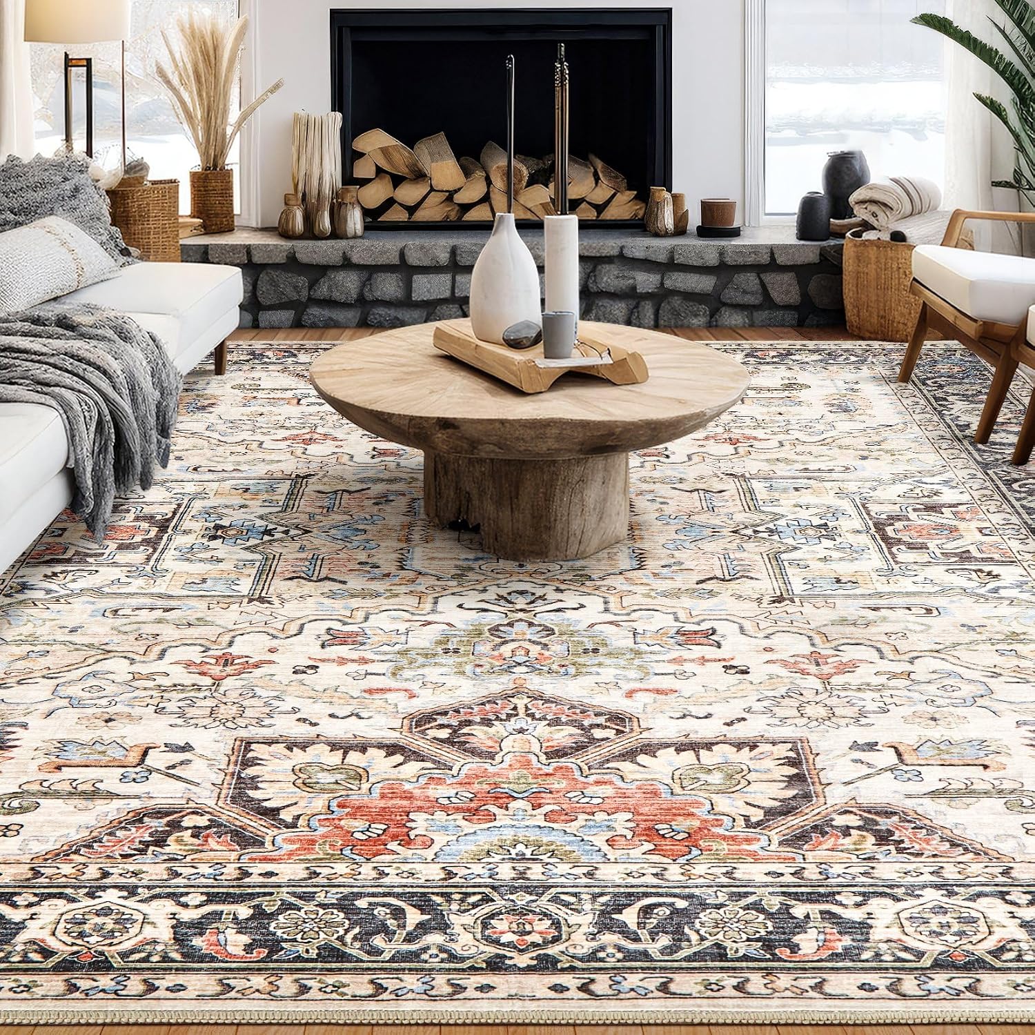 Multi Vintage Floral Washable Area Rug 6x9