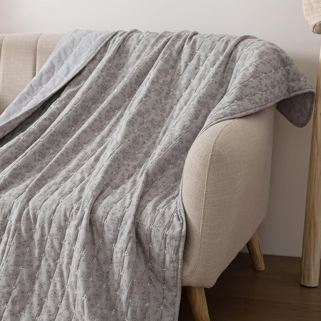 Grey Modern Floral Quilted Throw Blanket 50"x60"