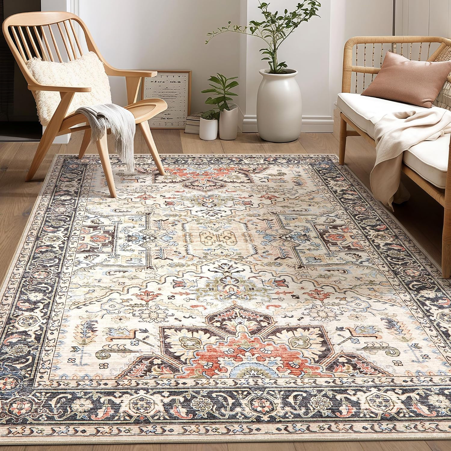 Multi Vintage Floral Washable Area Rug 6x9