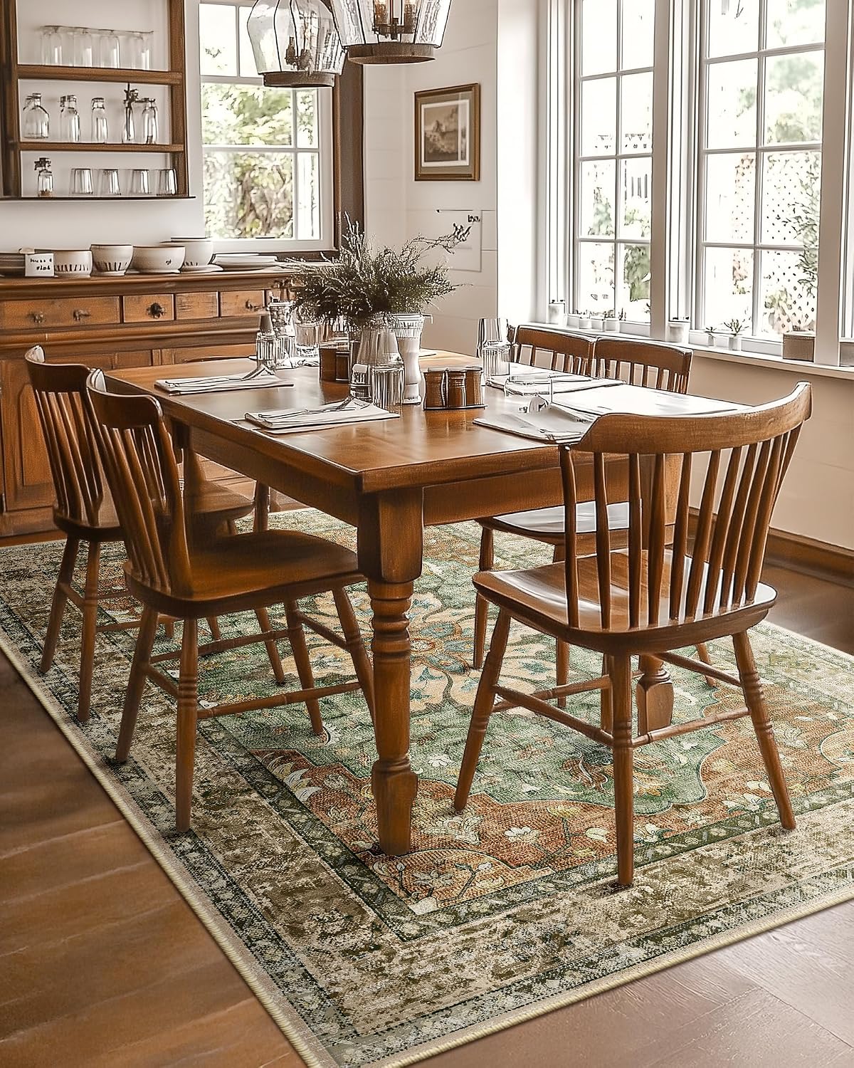 Terracotta Floral Washable Area Rug