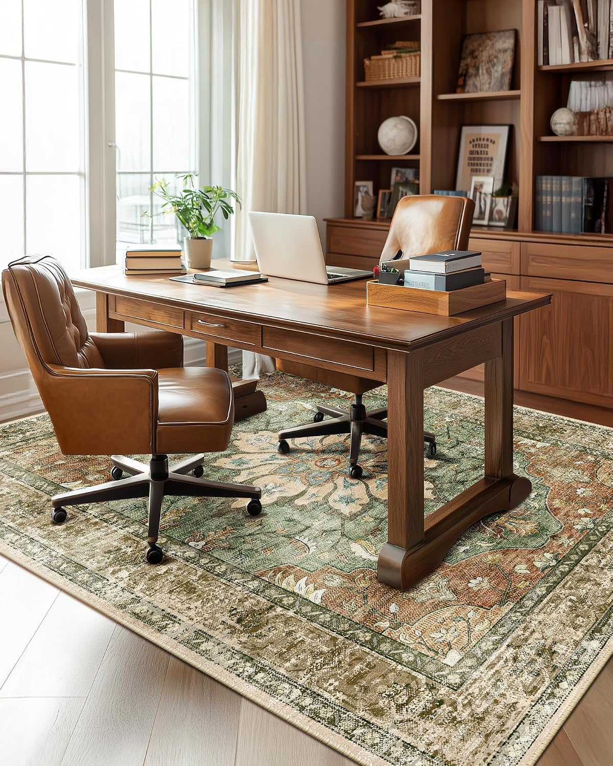 Terracotta Floral Washable Area Rug