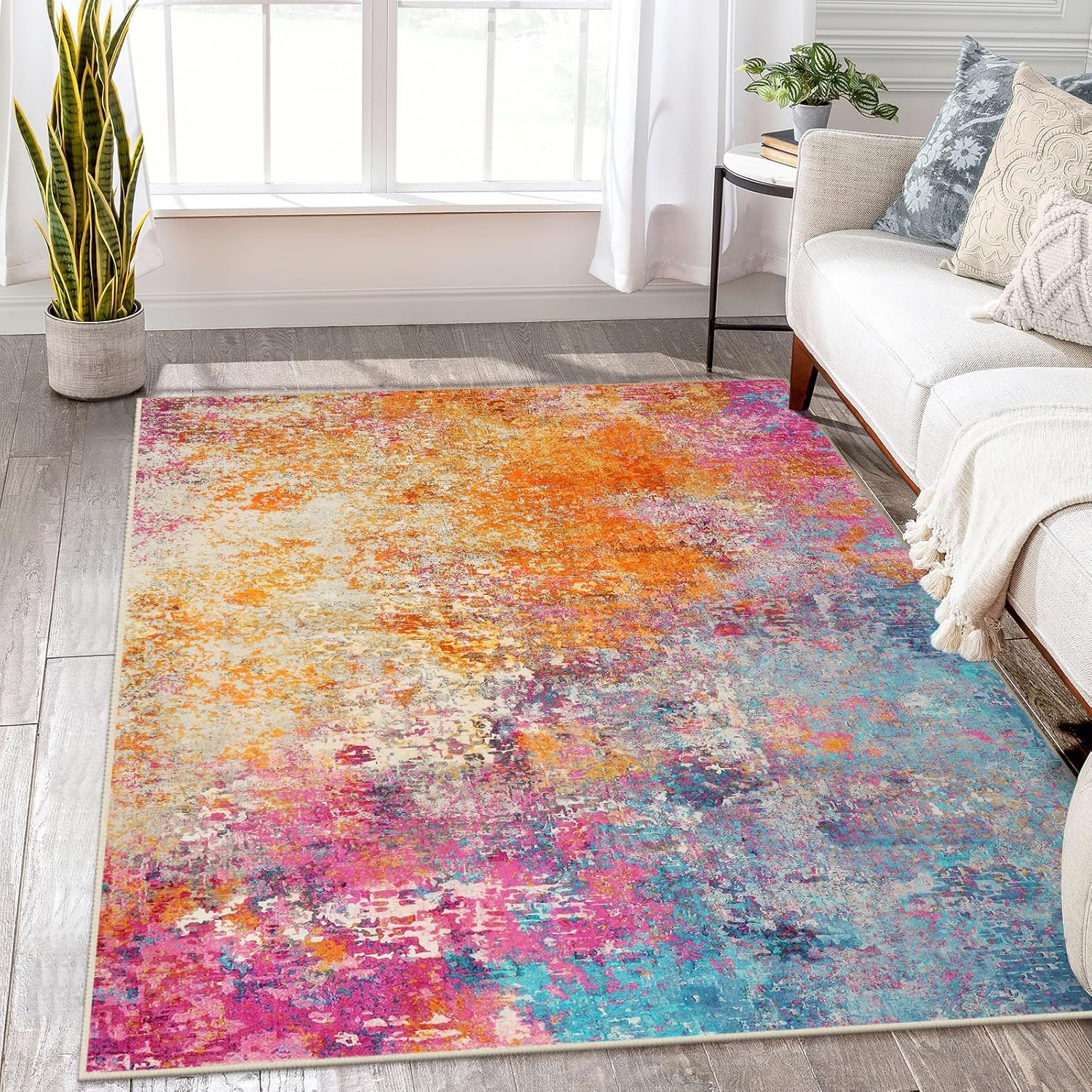 Colorful Abstract Washable Area Rug