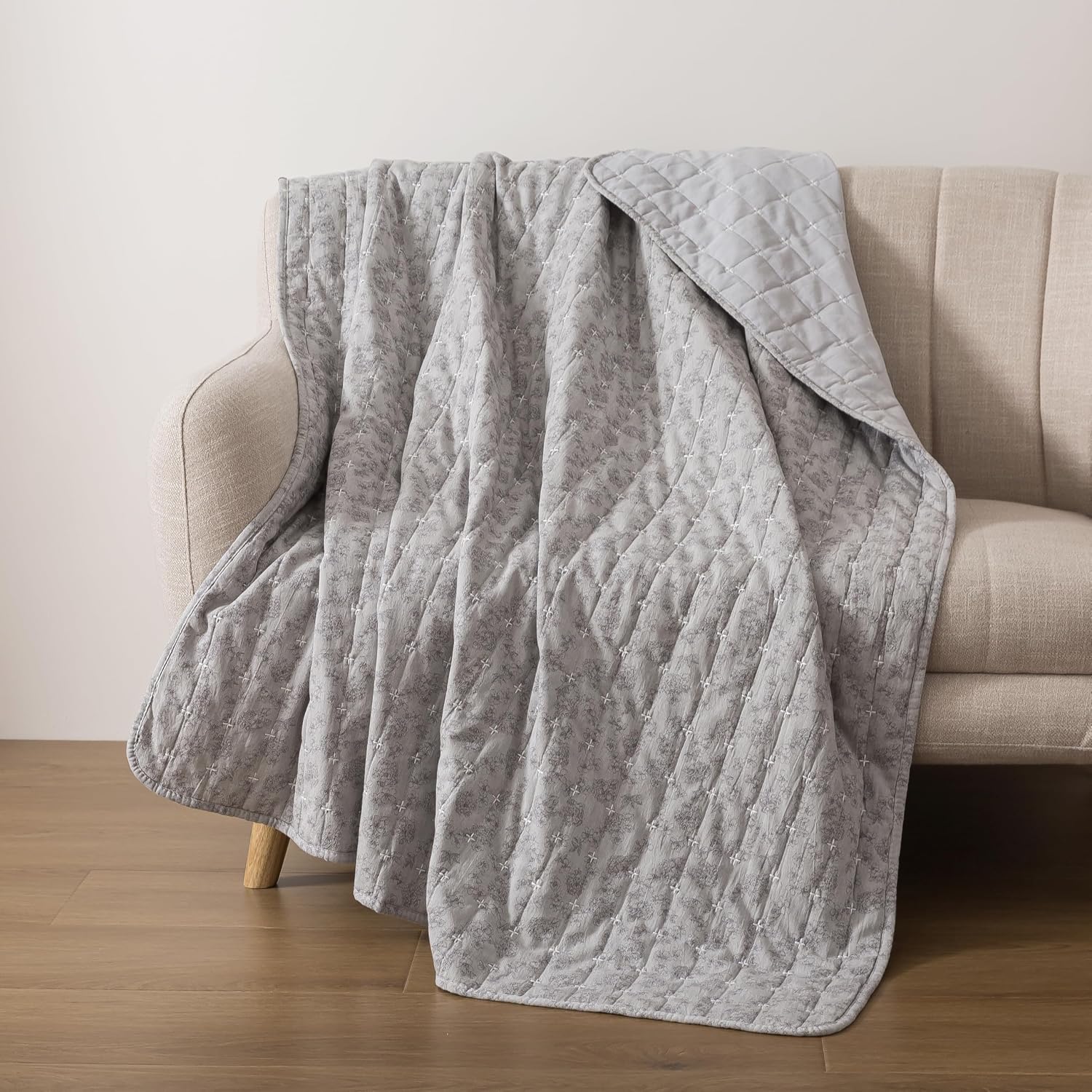 Grey Modern Floral Quilted Throw Blanket 50"x60"