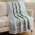 Sage White Floral Reversible Cotton Quilted Throw 50x60in