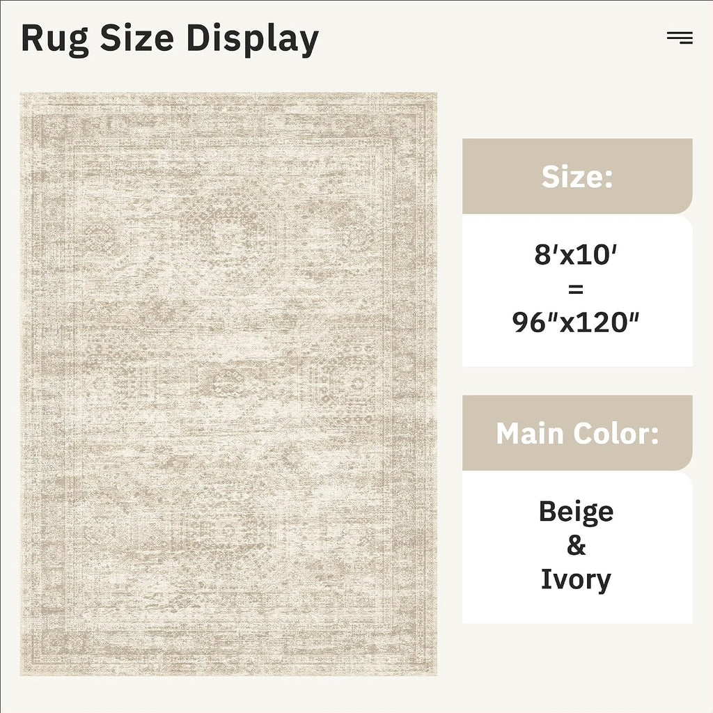 Beige Washable Large Vintage Rug