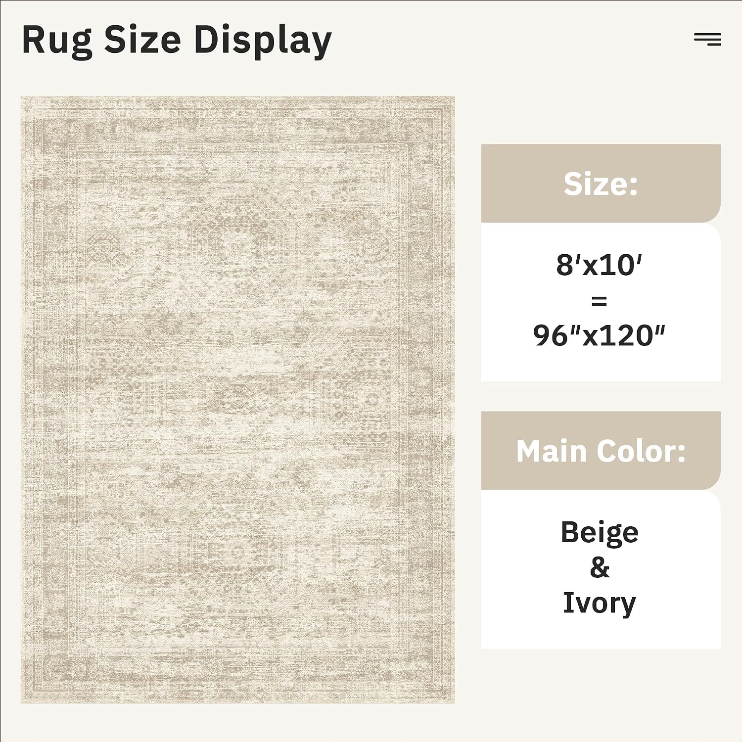 Beige Washable Large Vintage Rug